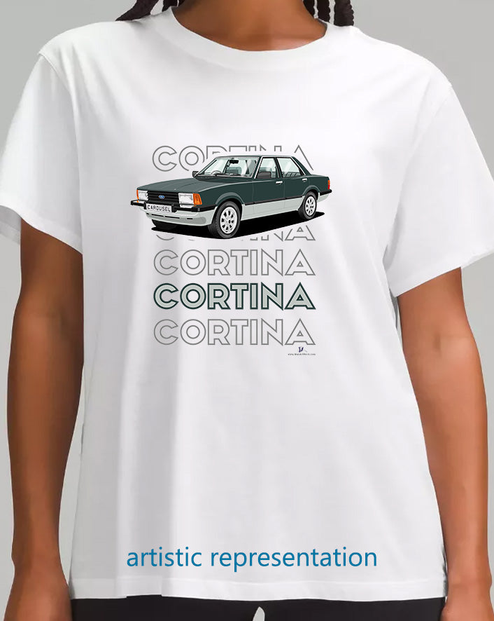 Ford Cortina Mk5 Carousel in Green Art T Shirt (Words)