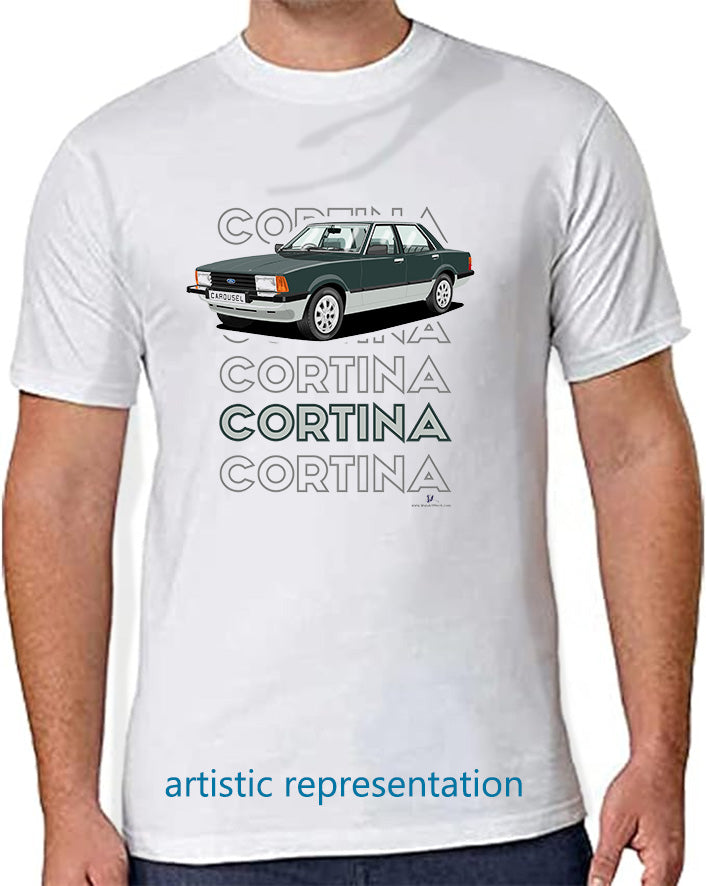 Ford Cortina Mk5 Carousel in Green Art T Shirt (Words)