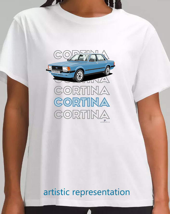 Ford Cortina Mk5 Crusader in Blue Art T Shirt (Words)