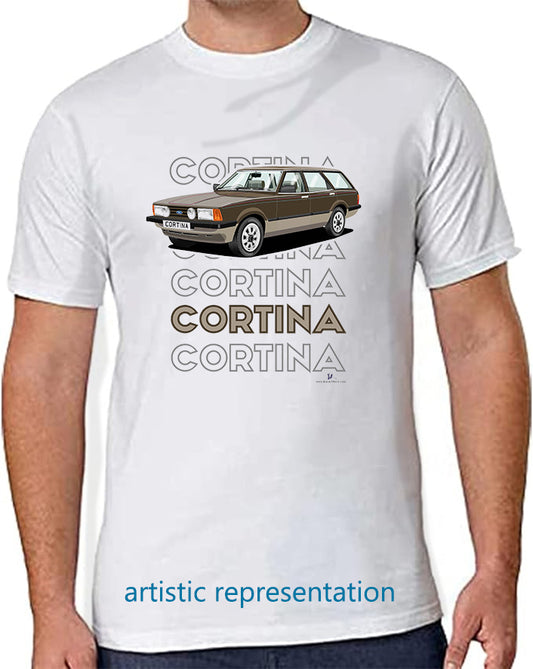 Ford Cortina Mk5 Crusader Estate in Brown Art T Shirt (Words)
