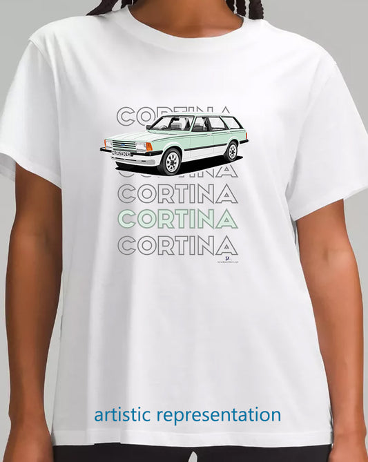Ford Cortina Mk5 Crusader Estate in Green Art T Shirt (Words)