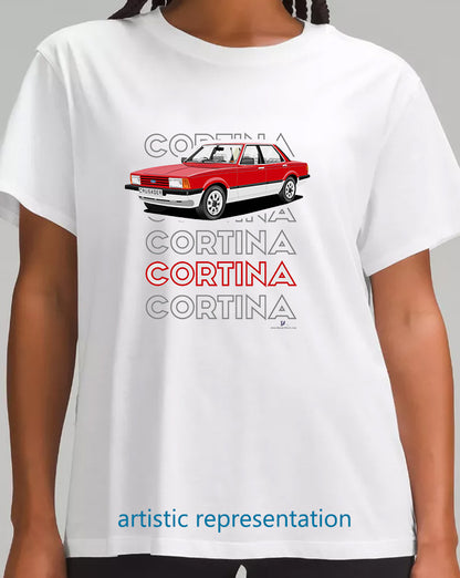 Ford Cortina Mk5 Crusader in Red & Silver Art T Shirt (Words)