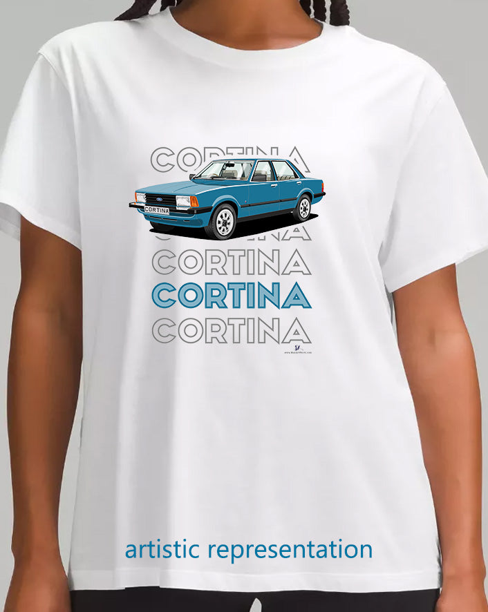 Ford Cortina Mk5 GL  in Blue Art T Shirt (Words)