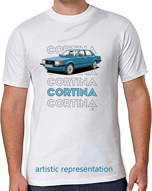 Ford Cortina Mk5 GL  in Blue Art T Shirt (Words)