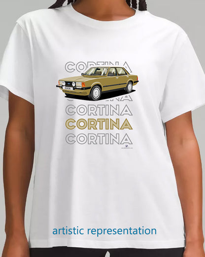 Ford Cortina Mk5 Ghia in Dark Gold Art T Shirt (Words)
