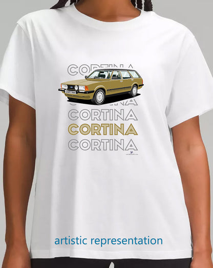 Ford Cortina Mk5 Ghia Estate in Dark Gold Art T Shirt (Words)