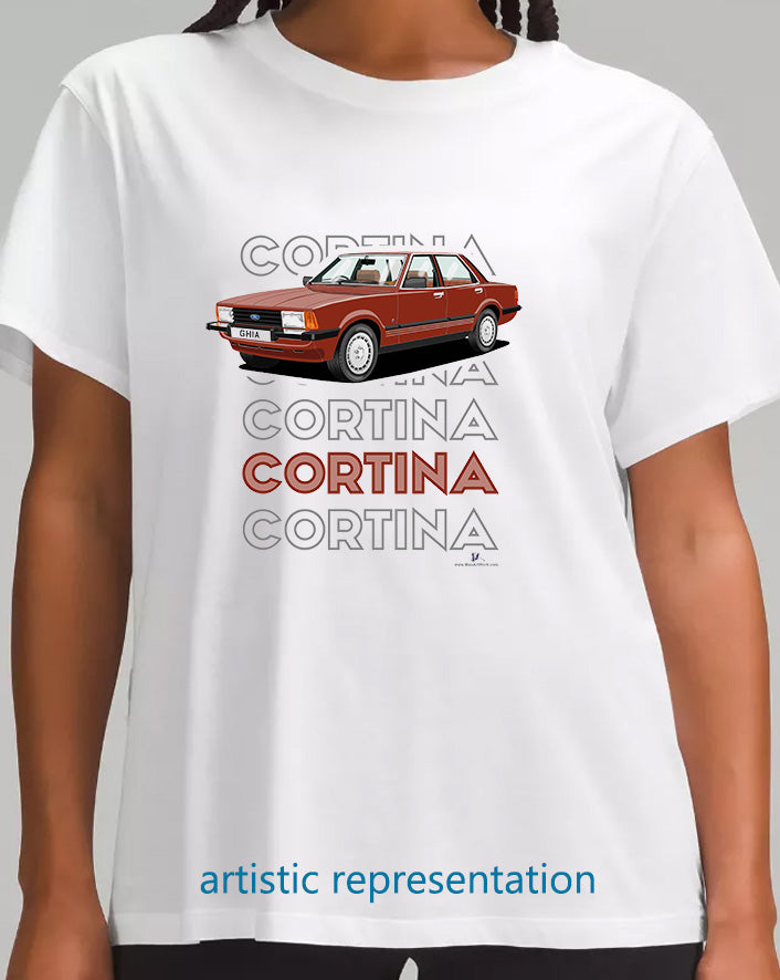 Ford Cortina Mk5 Ghia  in Dark Red Art T Shirt (Words)