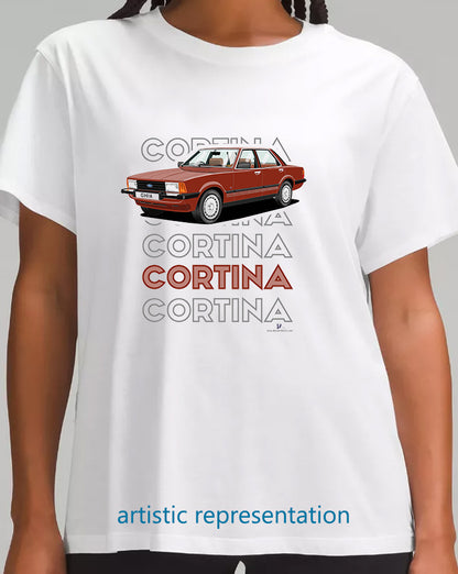 Ford Cortina Mk5 Ghia  in Dark Red Art T Shirt (Words)