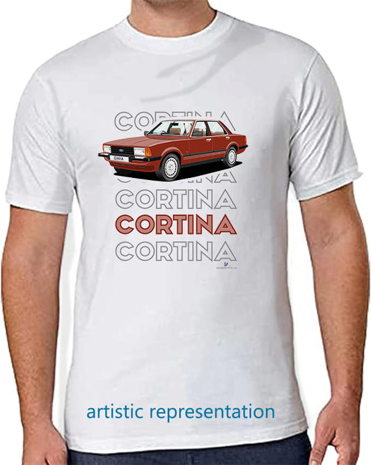 Ford Cortina Mk5 Ghia  in Dark Red Art T Shirt (Words)