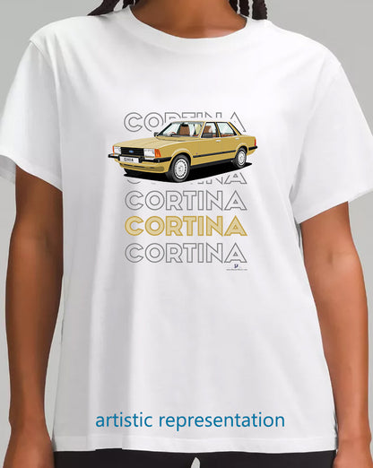 Ford Cortina Mk5 Ghia in Light Gold Art T Shirt (Words)
