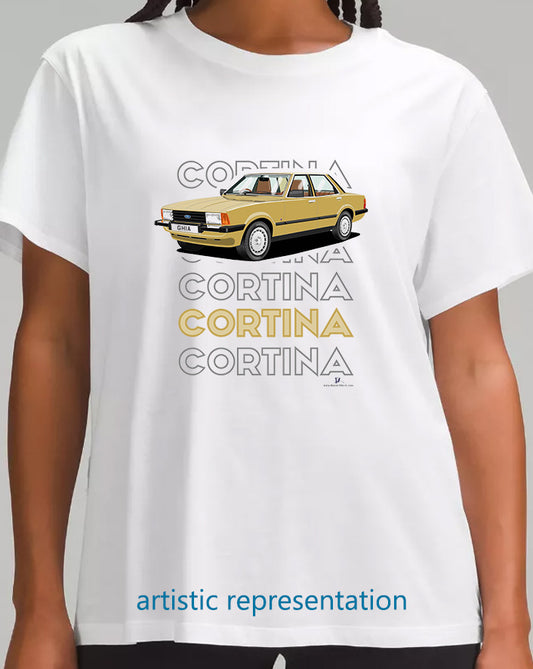 Ford Cortina Mk5 Ghia in Light Gold Art T Shirt (Words)