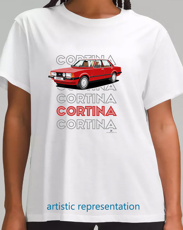 Ford Cortina Mk5 Ghia  in Red Art T Shirt (Words)