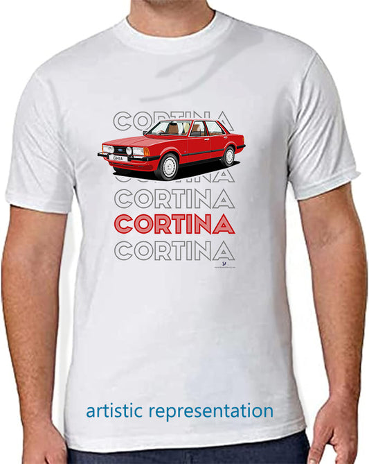 Ford Cortina Mk5 Ghia  in Red Art T Shirt (Words)