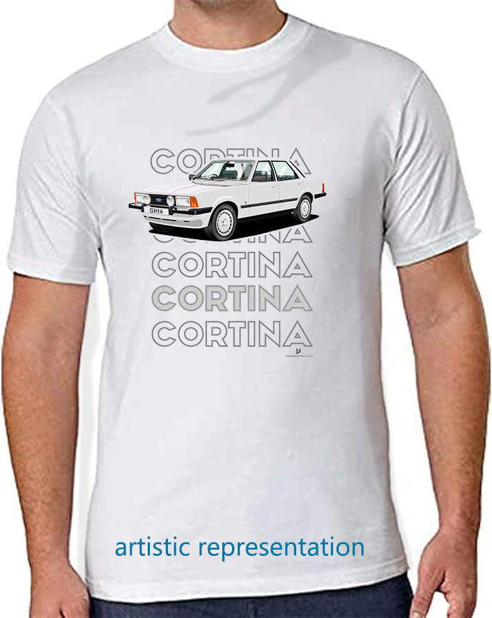 Ford Cortina Mk5 Ghia  in Silver Art T Shirt (Words)