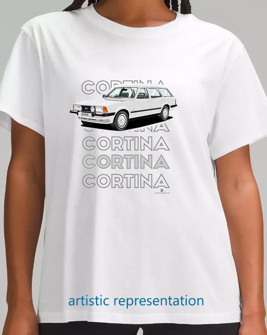 Ford Cortina Mk5 Ghia Estate  in Silver Art T Shirt (Words)