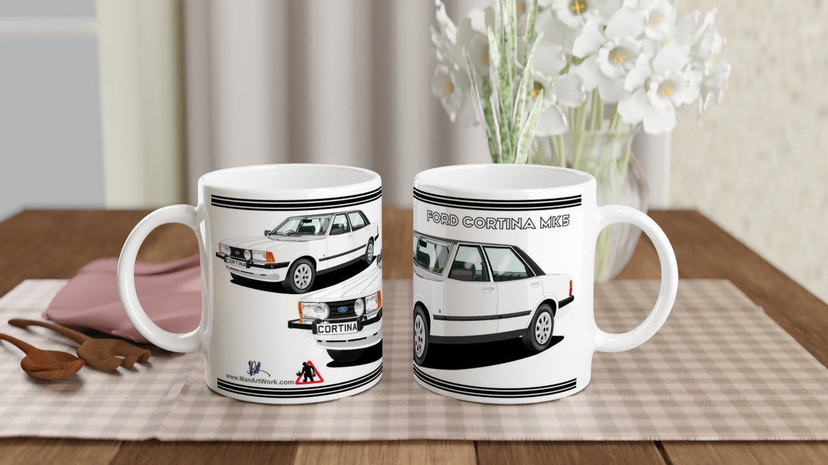 Ford Cortina Mk5 Ghia in White Art Mug