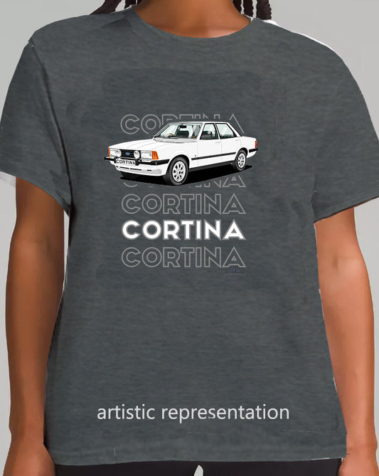 Ford Cortina Mk5 Ghia  in White Art T Shirt (Words)
