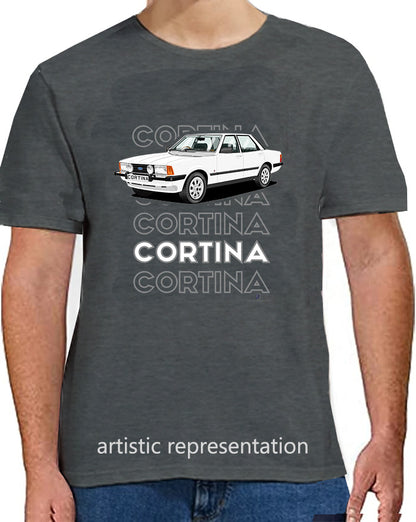 Ford Cortina Mk5 Ghia  in White Art T Shirt (Words)