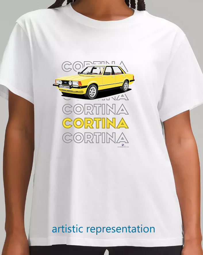 Ford Cortina Mk5 LS  in Yellow Art T Shirt (Words)