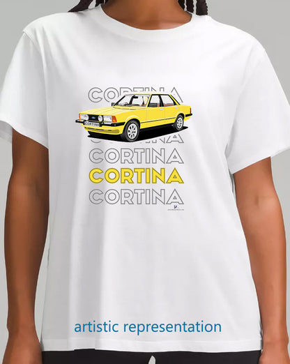 Ford Cortina Mk5 LS  in Yellow Art T Shirt (Words)