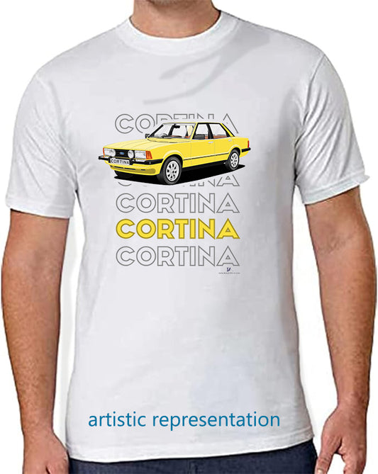Ford Cortina Mk5 LS  in Yellow Art T Shirt (Words)