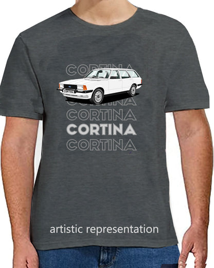 Ford Cortina Mk5 L Estate  in White Art T Shirt (Words)