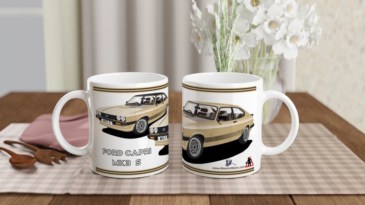 Ford Capri Mk3 S Gold Art Mug