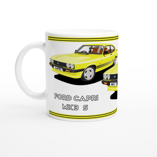 Ford Capri Mk3 S Yellow Art Mug