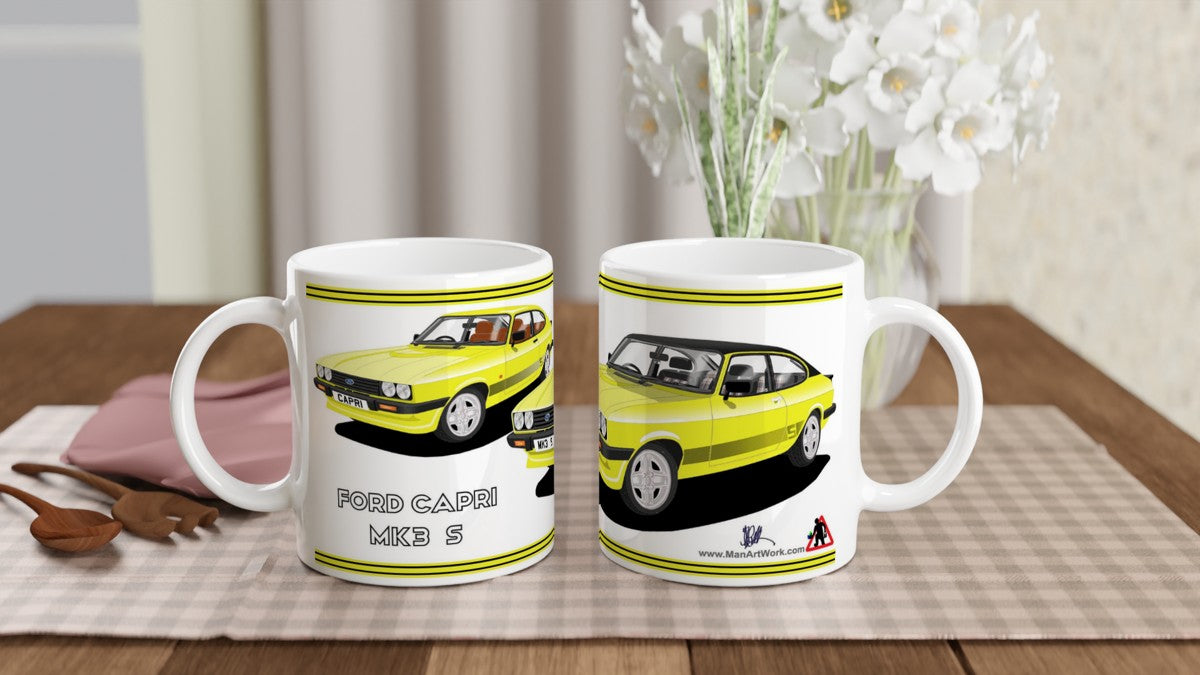 Ford Capri Mk3 S Yellow Art Mug