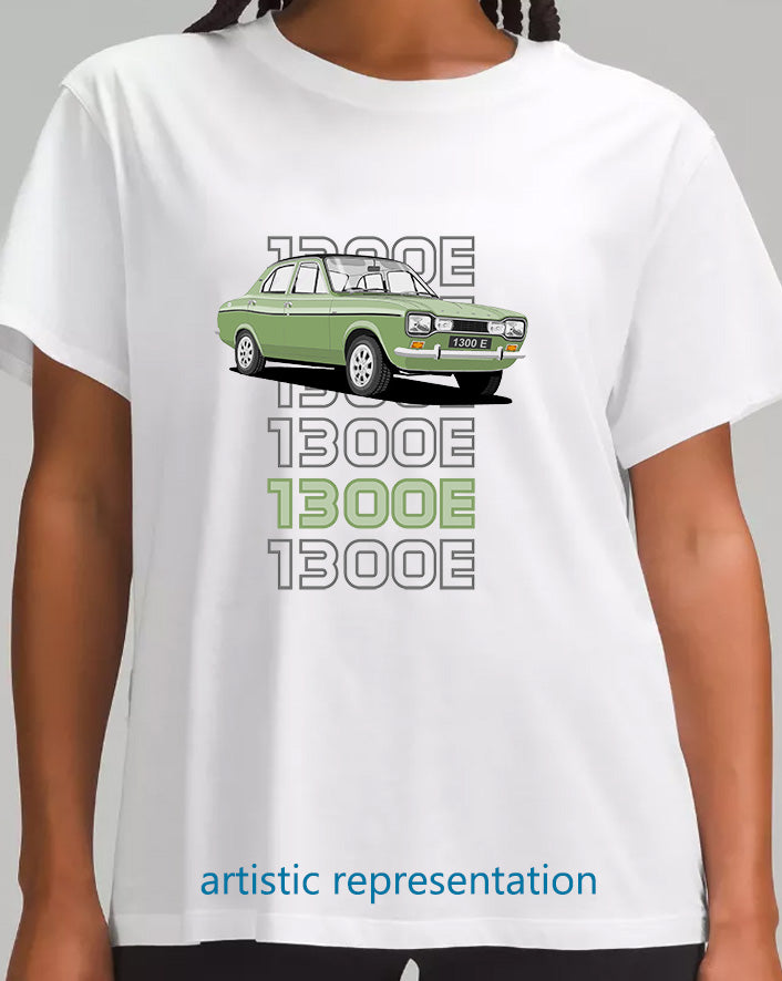 Ford Escort Mk1 1300E 4 Door in Green Art T Shirt (Words)