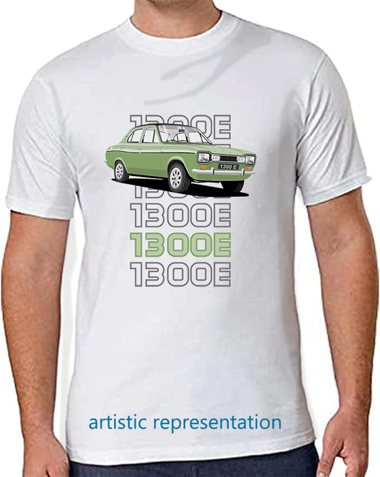 Ford Escort Mk1 1300E 4 Door in Green Art T Shirt (Words)