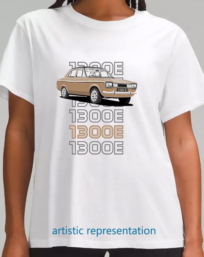 Ford Escort Mk1 1300E 4 Door in Light Bronze Art T Shirt (Words)