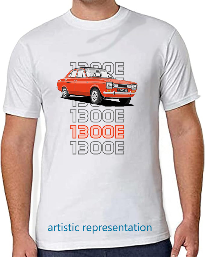 Ford Escort Mk1 1300E 4 Door in Red Art T Shirt (Words)