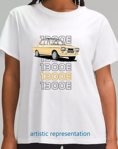 Ford Escort Mk1 1300E 4 Door in Beige Art T Shirt (Words)