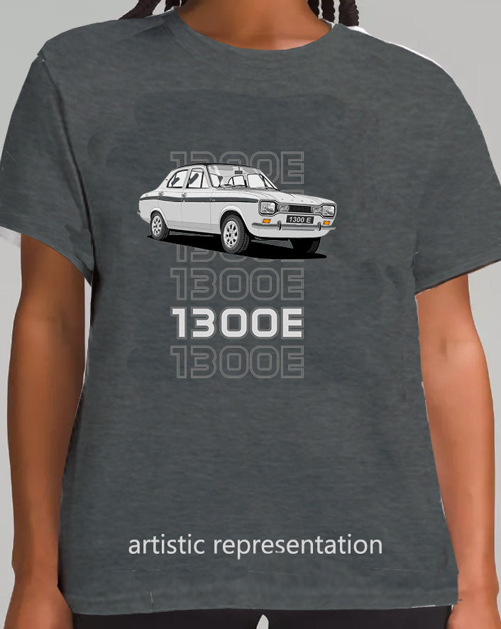 Ford Escort Mk1 1300E 4 Door in Silver Art T Shirt (Words)