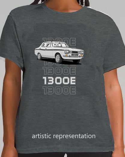 Ford Escort Mk1 1300E 4 Door in Silver Art T Shirt (Words)