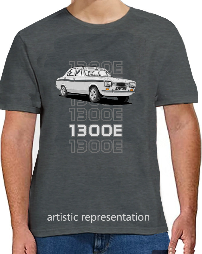 Ford Escort Mk1 1300E 4 Door in Silver Art T Shirt (Words)