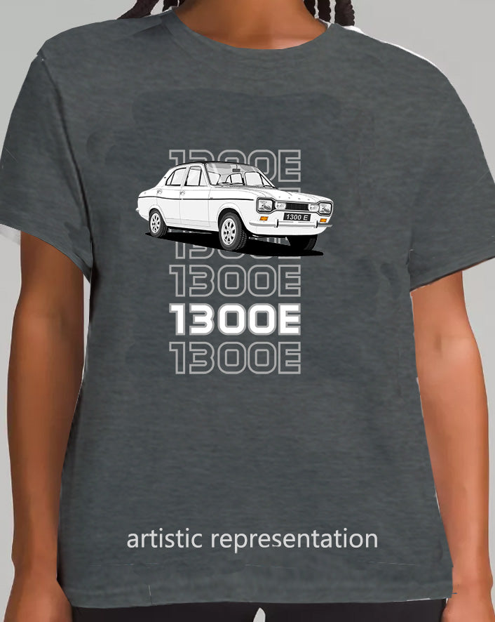 Ford Escort Mk1 1300E 4 Door in White Art T Shirt (Words)
