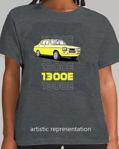 Ford Escort Mk1 1300E 4 Door in Yellow Art T Shirt (Words)