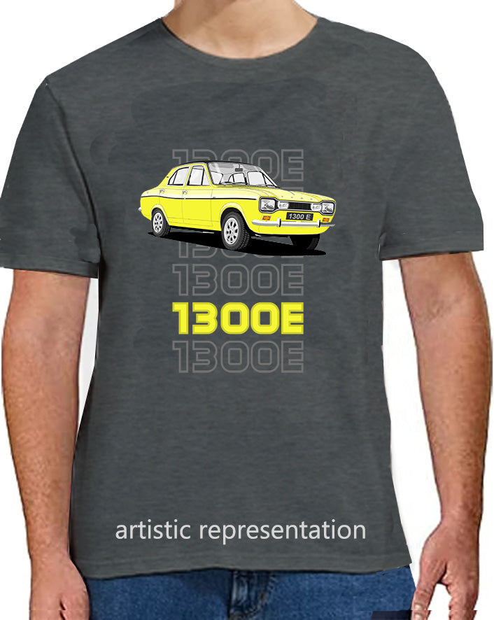 Ford Escort Mk1 1300E 4 Door in Yellow Art T Shirt (Words)