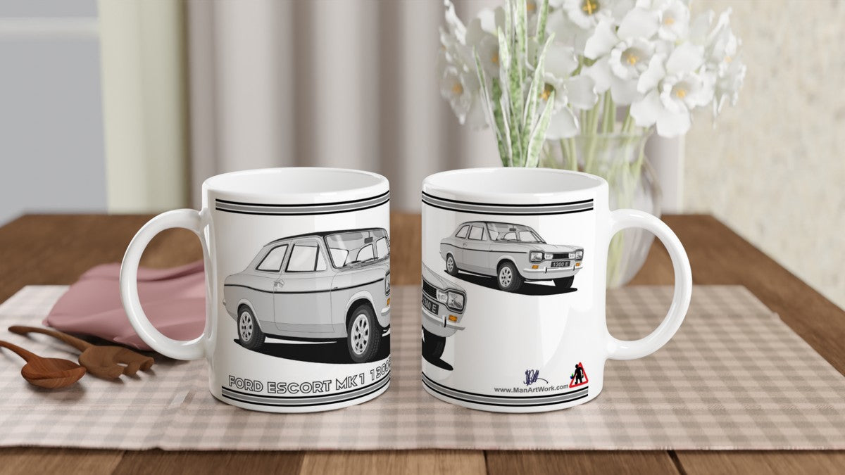 Ford Escort Mk1 1300E in Silver Art Mug