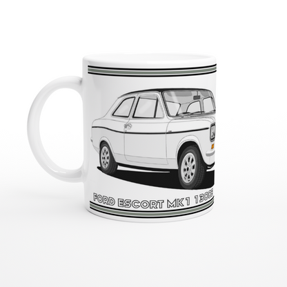 Ford Escort Mk1 1300E in White Art Mug