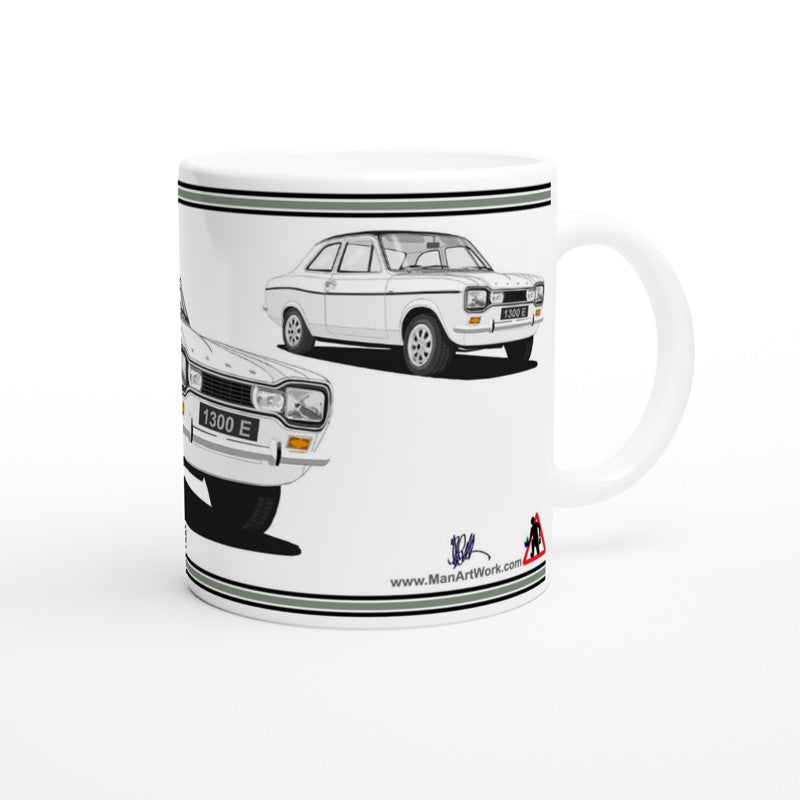 Ford Escort Mk1 1300E in White Art Mug