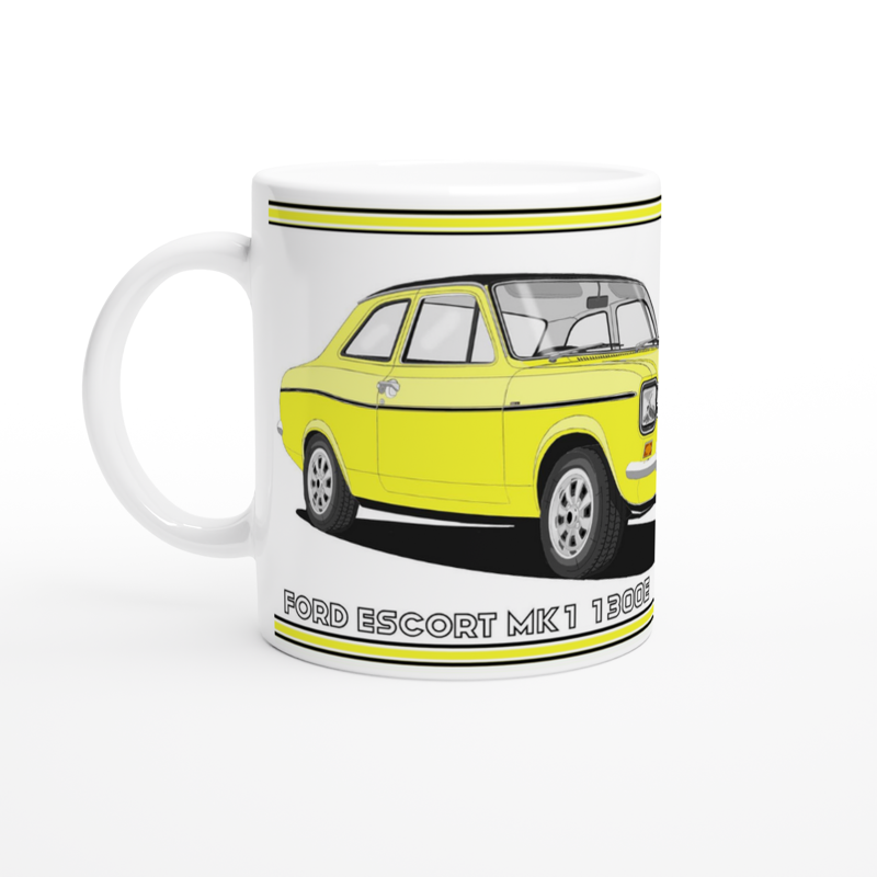 Ford Escort Mk1 1300E in Yellow Art Mug