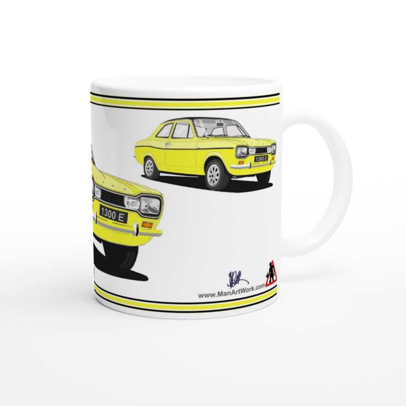 Ford Escort Mk1 1300E in Yellow Art Mug