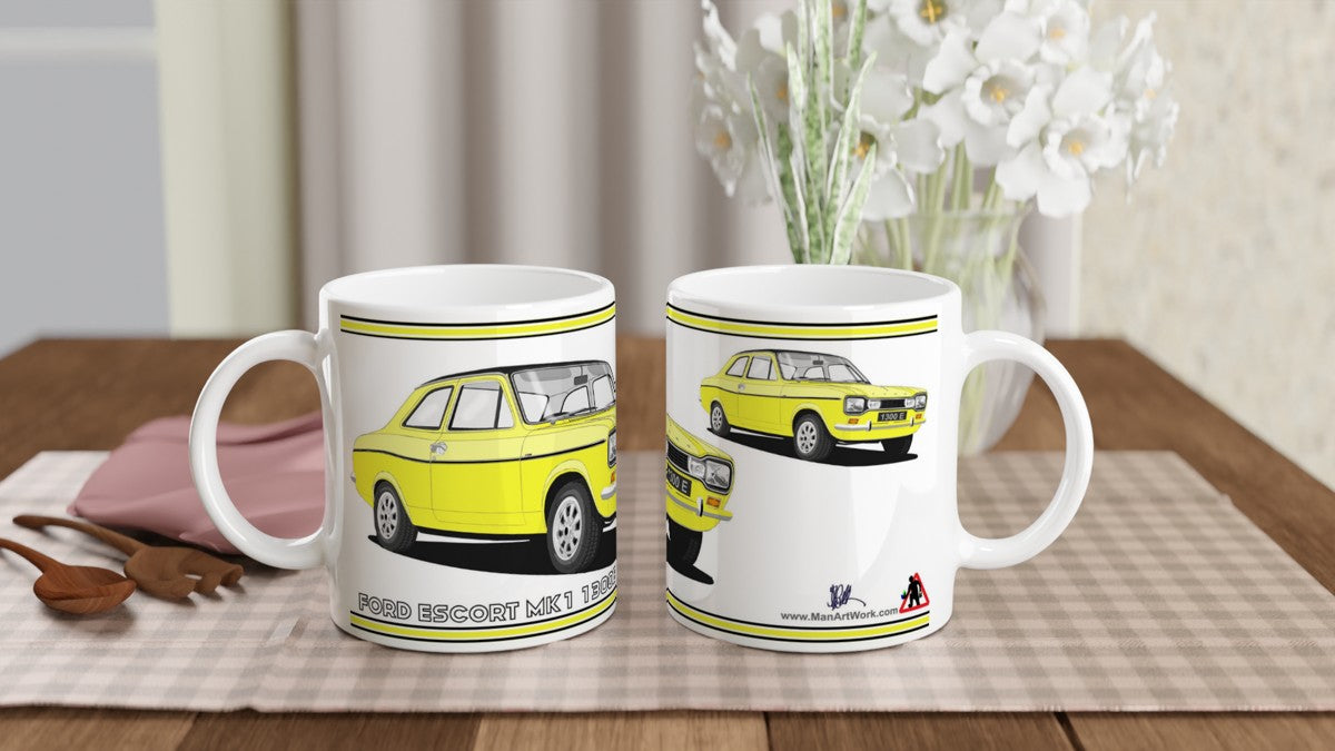 Ford Escort Mk1 1300E in Yellow Art Mug