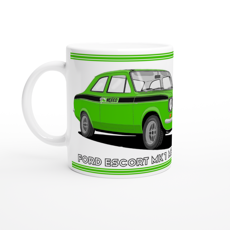 Ford Escort Mk1 Mexico in Bright Green Art Mug