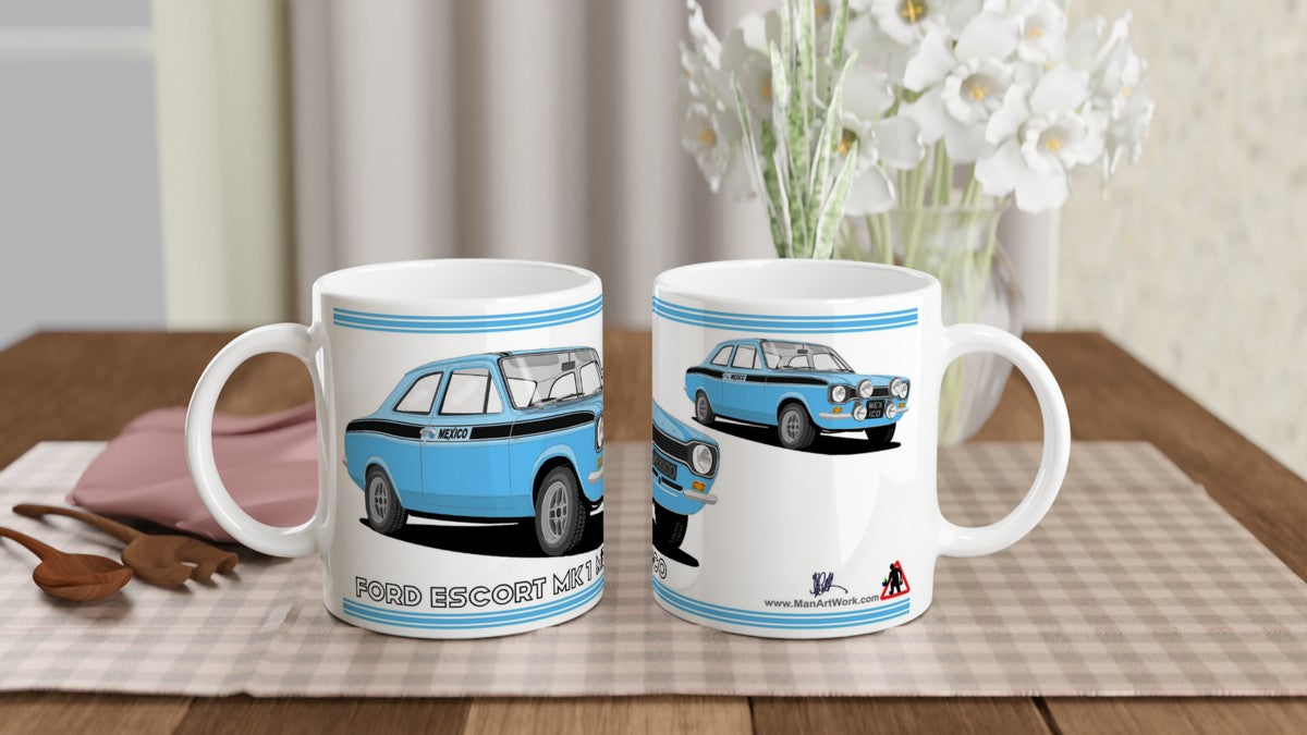 Ford Escort Mk1 Mexico in Light Blue Art Mug