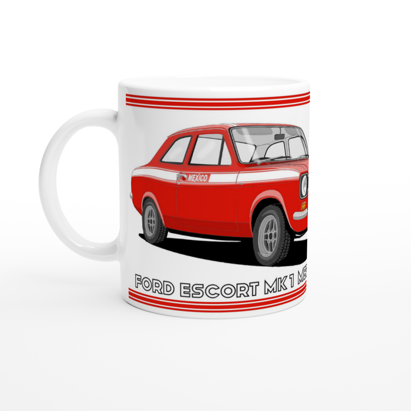 Ford Escort Mk1 Mexico in Red & White Art Mug