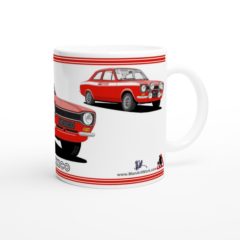 Ford Escort Mk1 Mexico in Red & White Art Mug